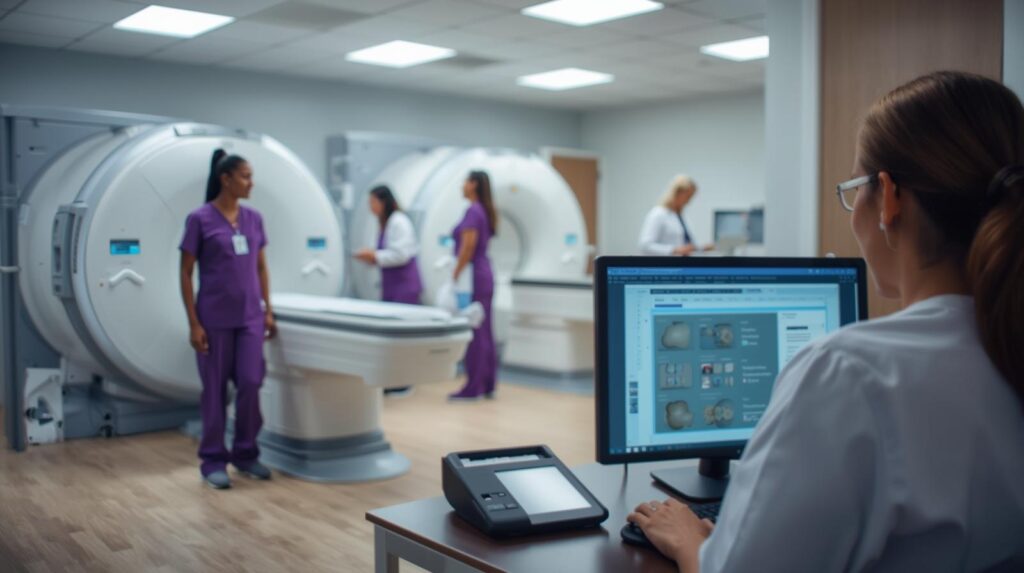 Virtual receptionist managing patient intake and scheduling for an MRI imaging center