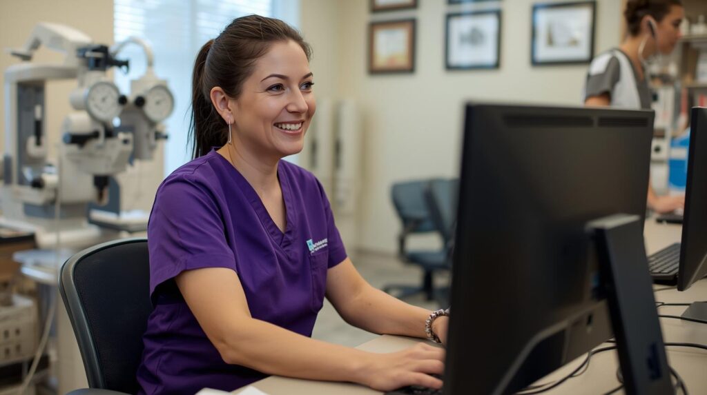 Virtual administrative assistant supporting optometry clinic workflows