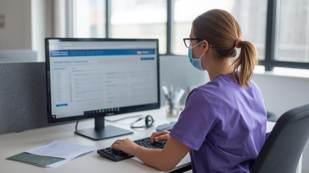 Virtual patient care coordinator for med spas monitoring schedules and patient workflows at a computer workstation, Staffing For Doctors
