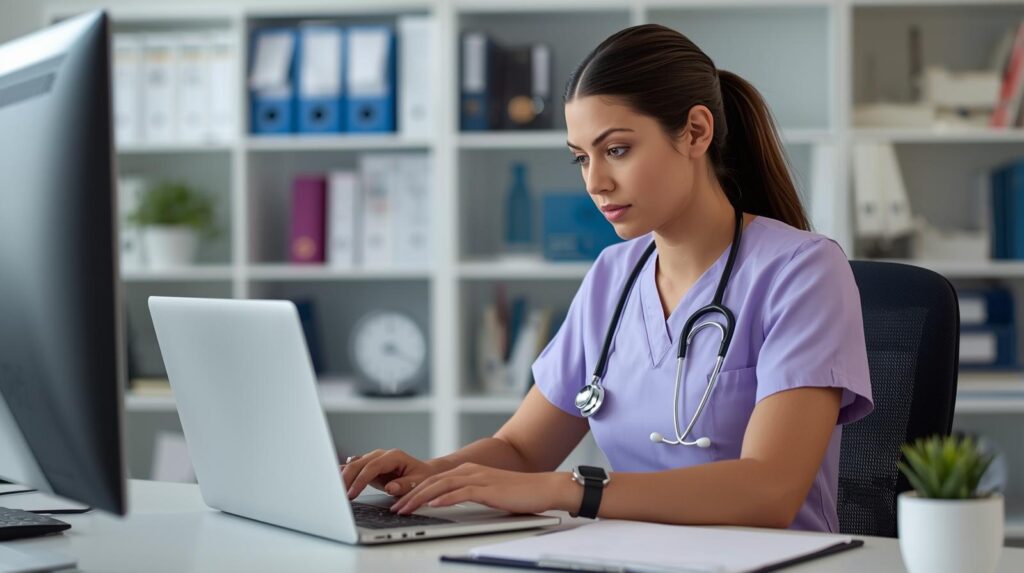 Med spa virtual administrative assistant managing digital records through Staffing For Doctors