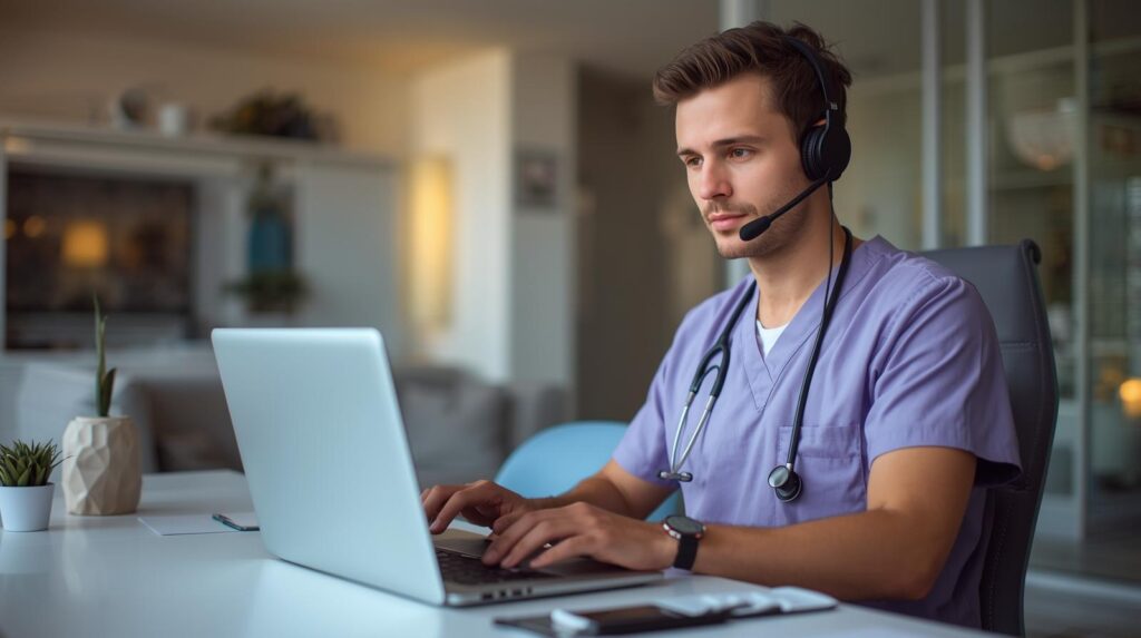 Med spa virtual referral coordinator reviewing patient referral information