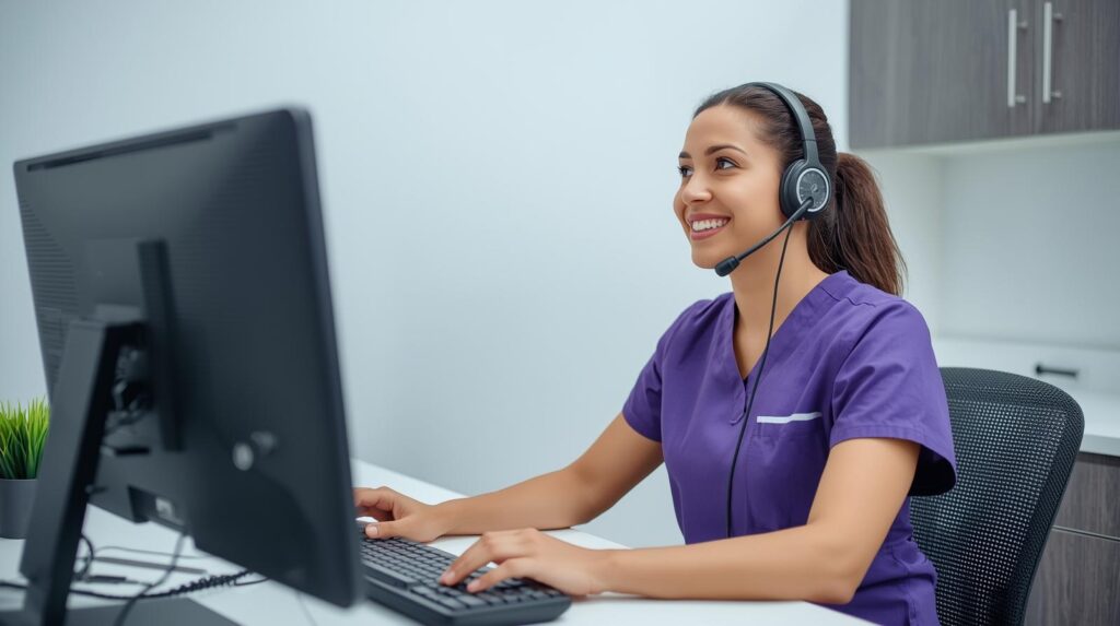 Optometry virtual scribe working alongside clinical staff for virtual sctibe staffing for optometry practices.