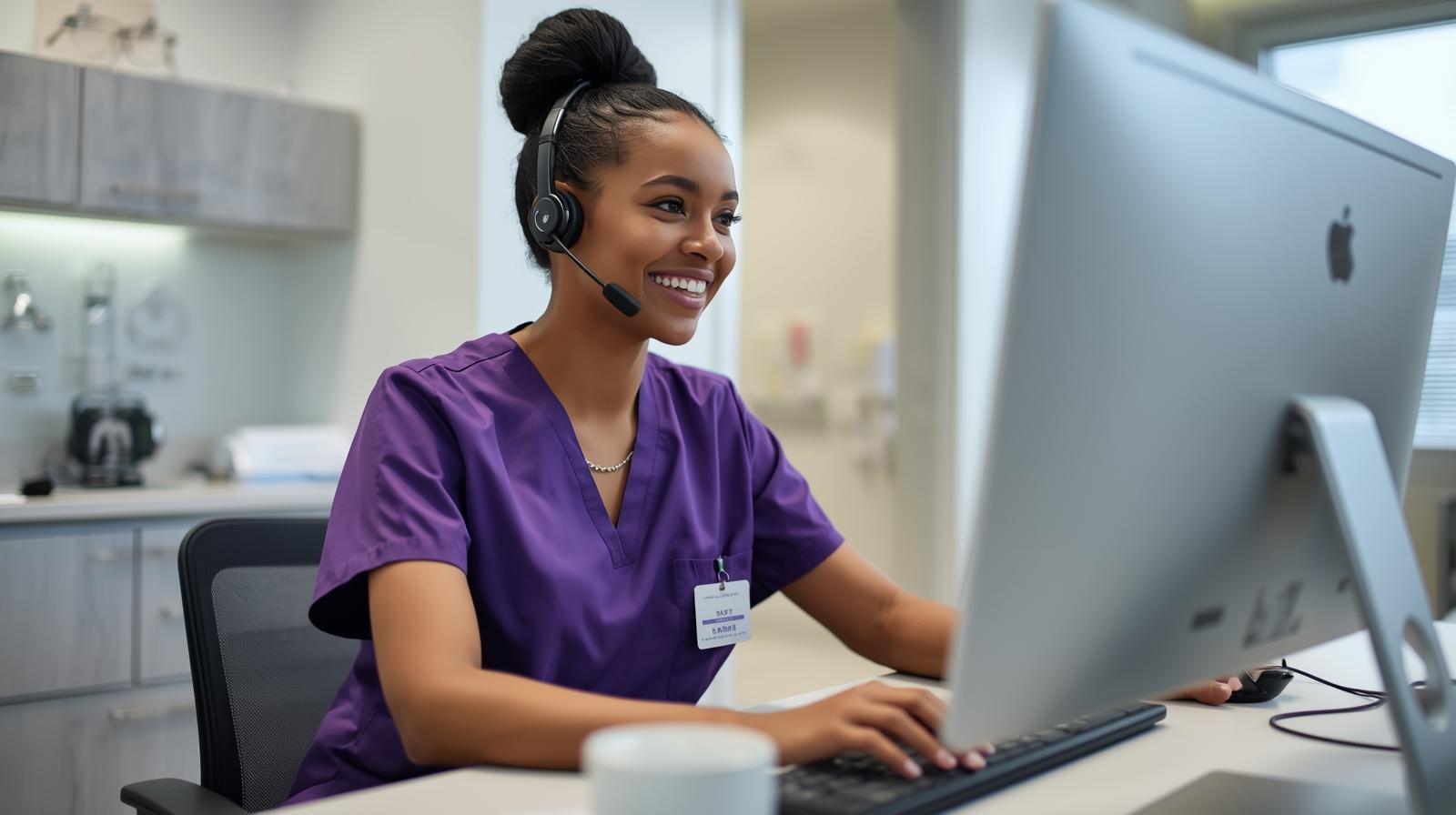 Optometry exam room supported by virtual sctibe staffing for optometry practices.