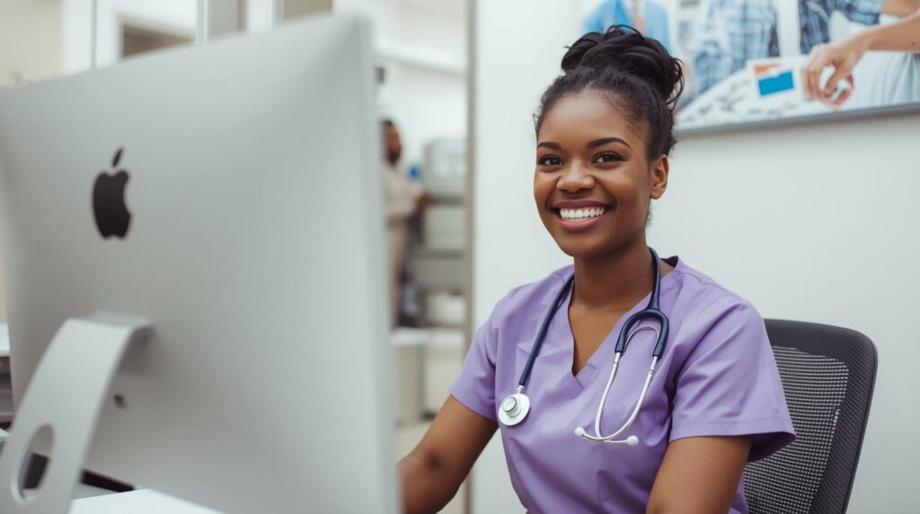 Medical office scheduler coordinating procedures at a computer workstation
