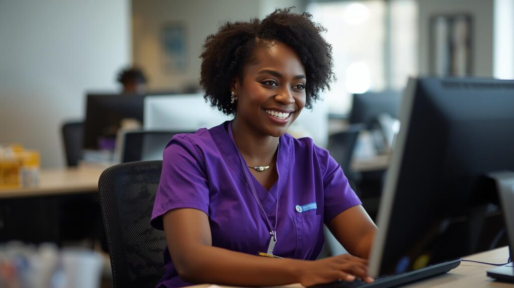 Virtual medical billing specialist reviewing billing information