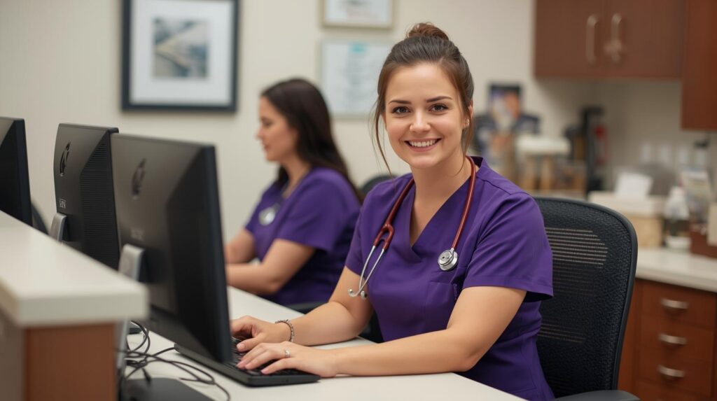 Remote medical receptionist supporting patient intake and scheduling