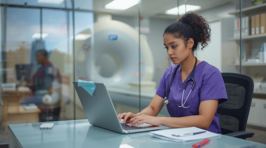 MRI and medical imaging center virtual administrative assistant managing patient records