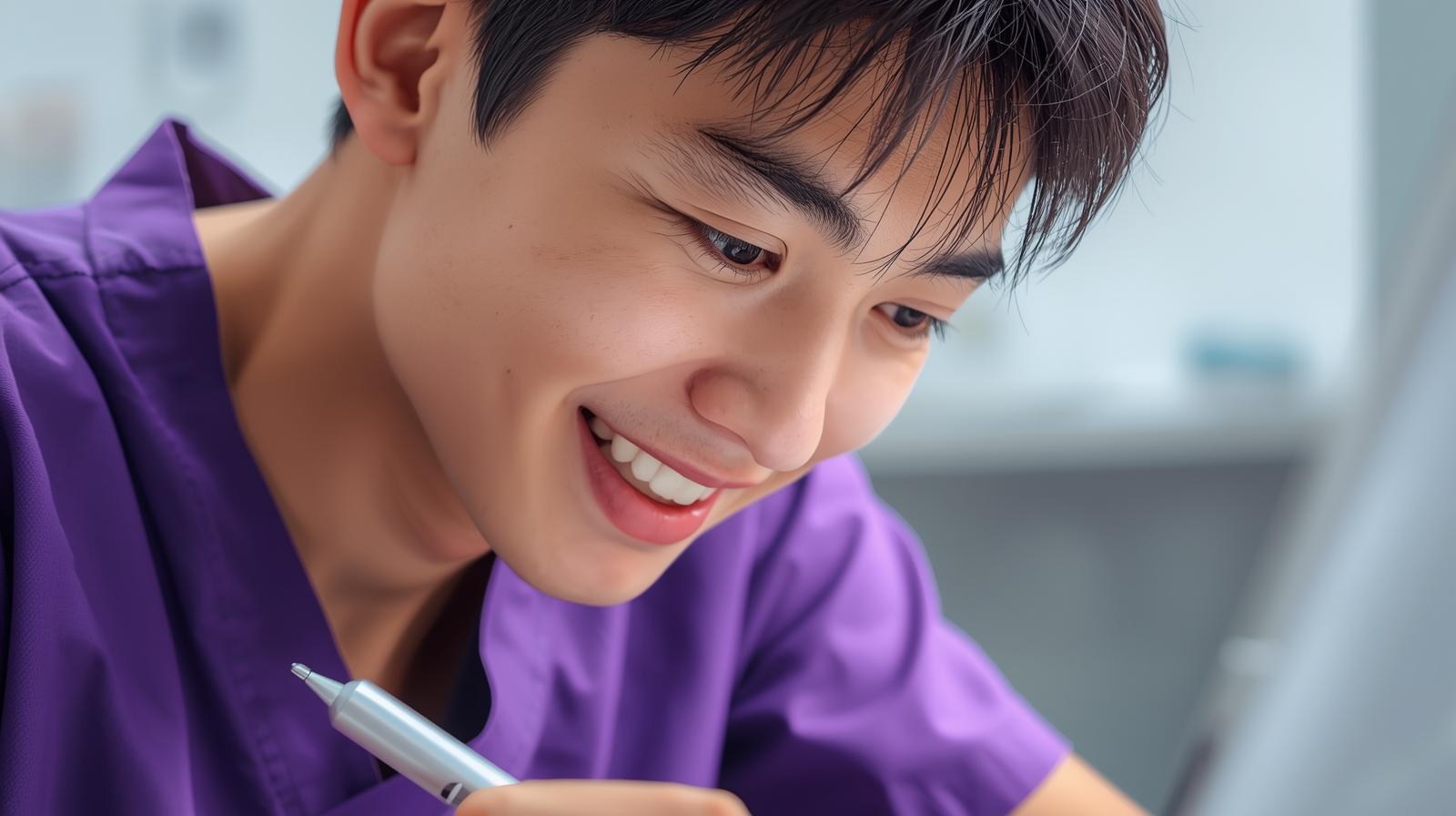 Virtual dental scribe reviewing patient records digitally